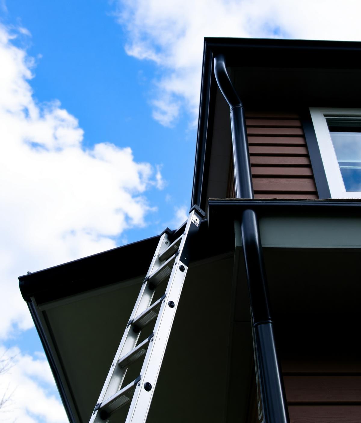 Ladder and seamless gutter detail on a Minnesota home